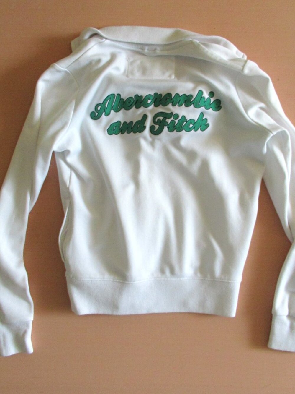 Abercrombie & Fitch White Zip Jacket – Green Stripes + Back Embroidery Size Med